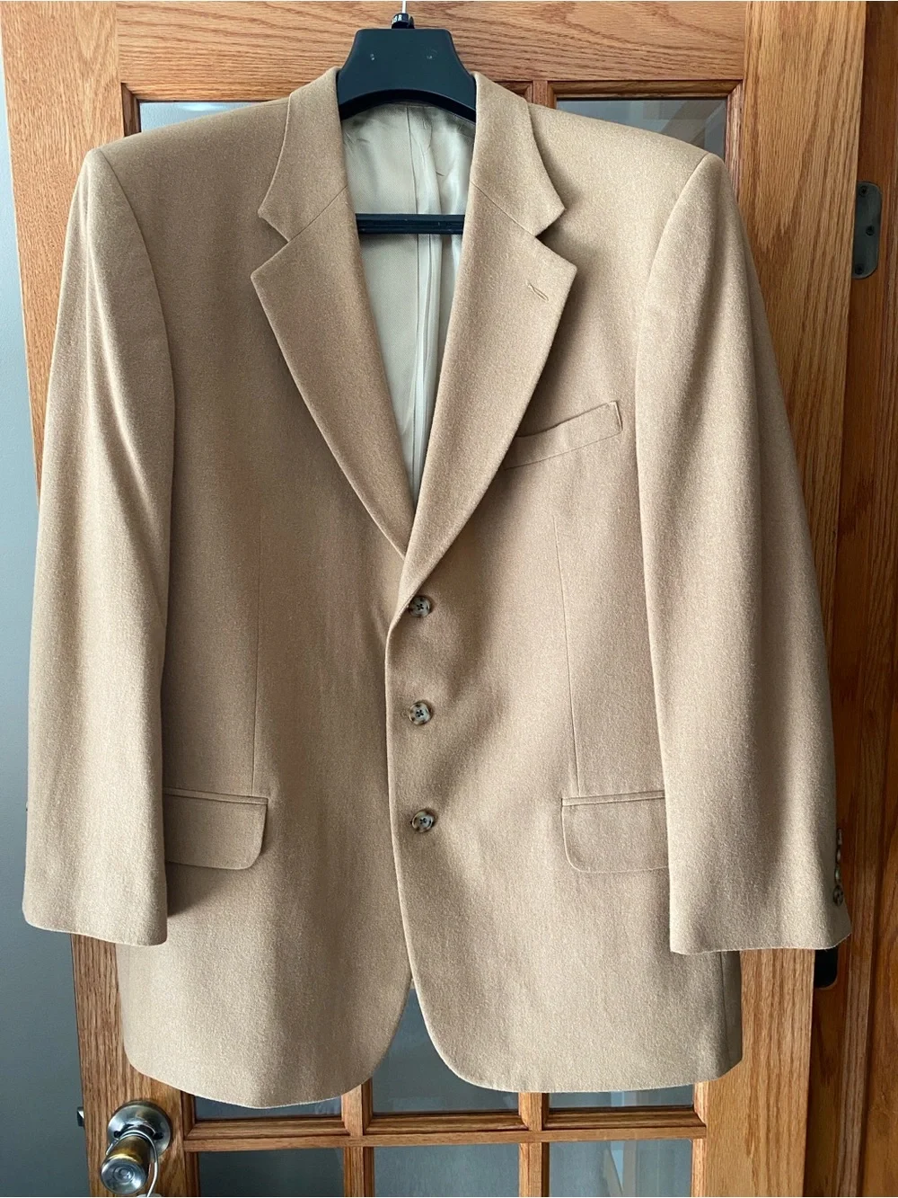 Oscar de la Renta Men’s 46L Long Camel Blazer Wool Cashmere Sport Coat